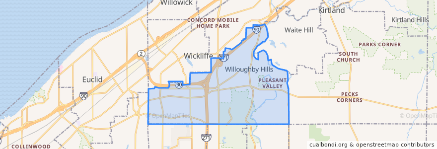 Mapa de ubicacion de Willoughby Hills.