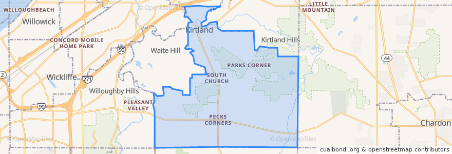 Mapa de ubicacion de Kirtland.