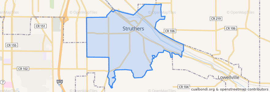Mapa de ubicacion de Struthers.