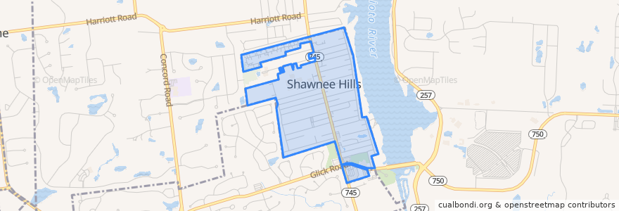 Mapa de ubicacion de Shawnee Hills.