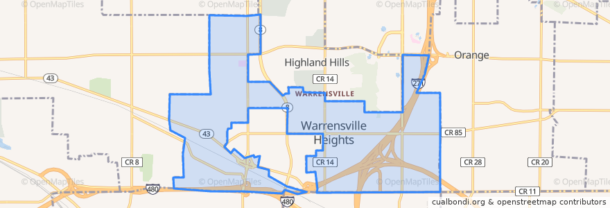 Mapa de ubicacion de Warrensville Heights.