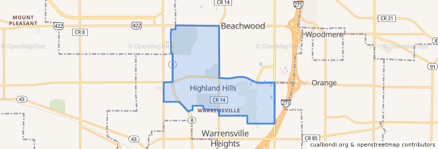 Mapa de ubicacion de Highland Hills.