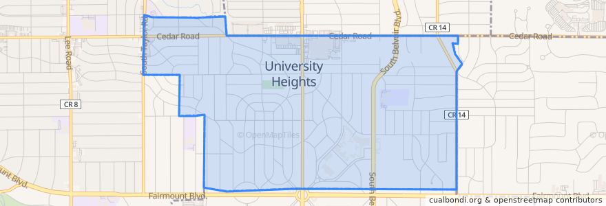 Mapa de ubicacion de University Heights.