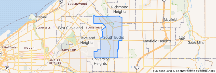 Mapa de ubicacion de South Euclid.