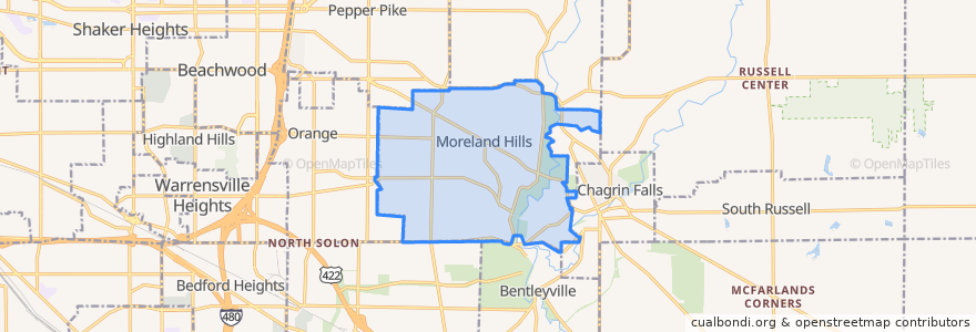 Mapa de ubicacion de Moreland Hills.