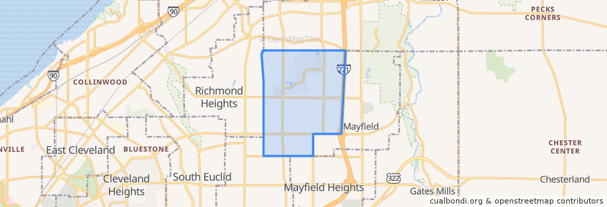 Mapa de ubicacion de Highland Heights.