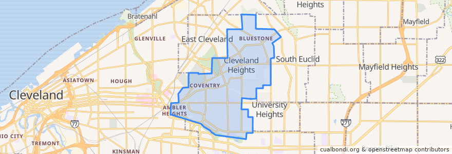 Mapa de ubicacion de Cleveland Heights.