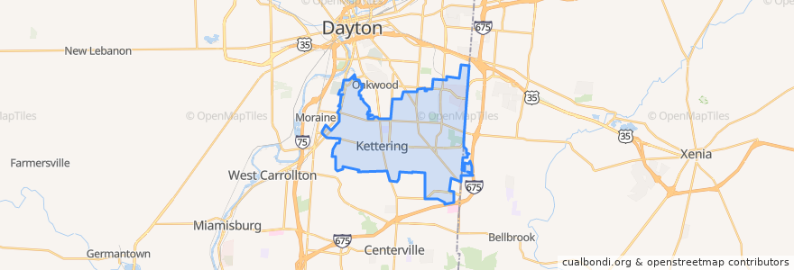 Mapa de ubicacion de Kettering.