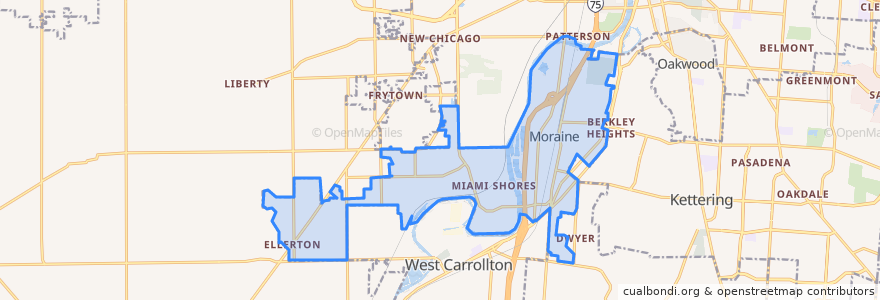 Mapa de ubicacion de Moraine.