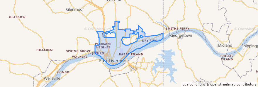 Mapa de ubicacion de East Liverpool.