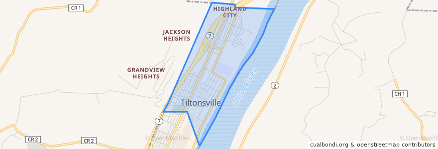 Mapa de ubicacion de Tiltonsville.