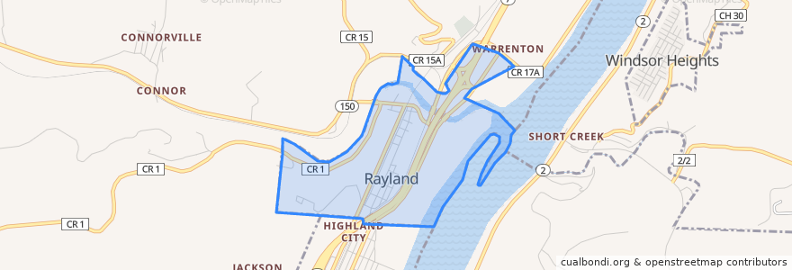 Mapa de ubicacion de Rayland.