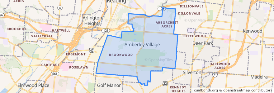 Mapa de ubicacion de Amberley Village.