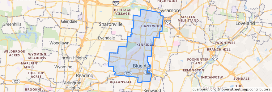 Mapa de ubicacion de Blue Ash.