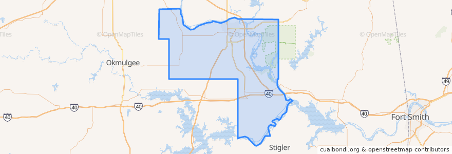 Mapa de ubicacion de Muskogee County.