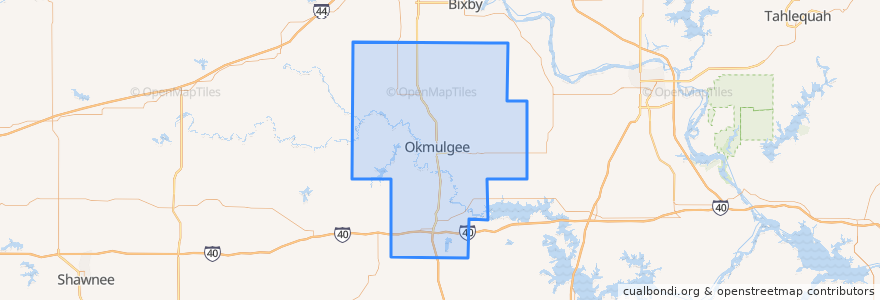 Mapa de ubicacion de Okmulgee County.