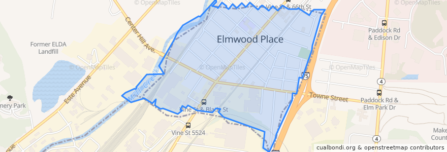 Mapa de ubicacion de Elmwood Place.