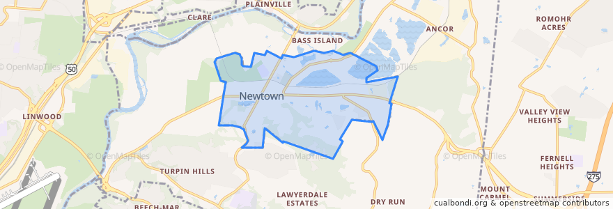 Mapa de ubicacion de Newtown.