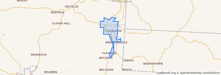 Mapa de ubicacion de Crooksville.