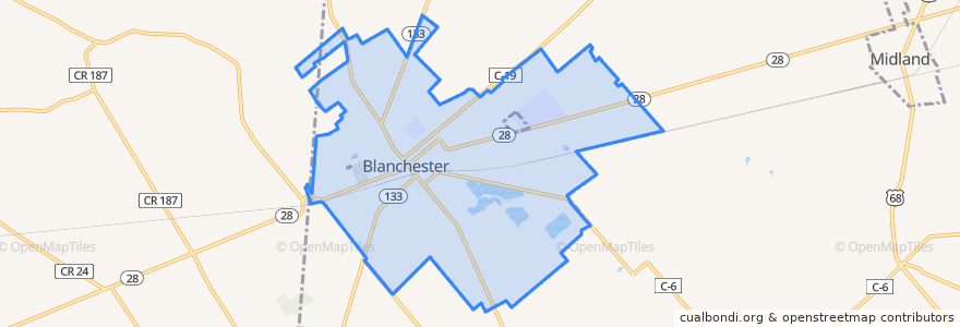 Mapa de ubicacion de Blanchester.