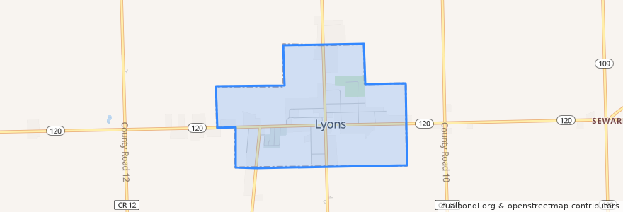 Mapa de ubicacion de Lyons.