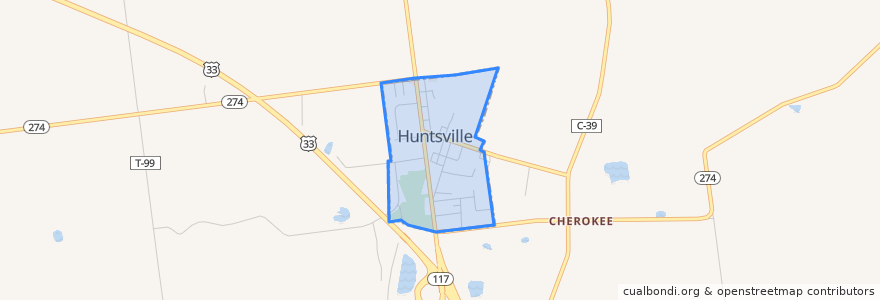 Mapa de ubicacion de Huntsville.