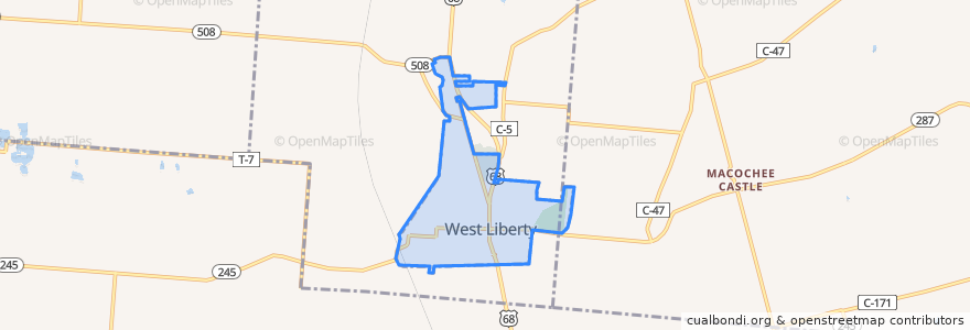 Mapa de ubicacion de West Liberty.