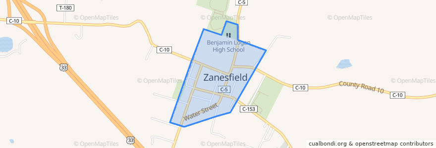 Mapa de ubicacion de Zanesfield.