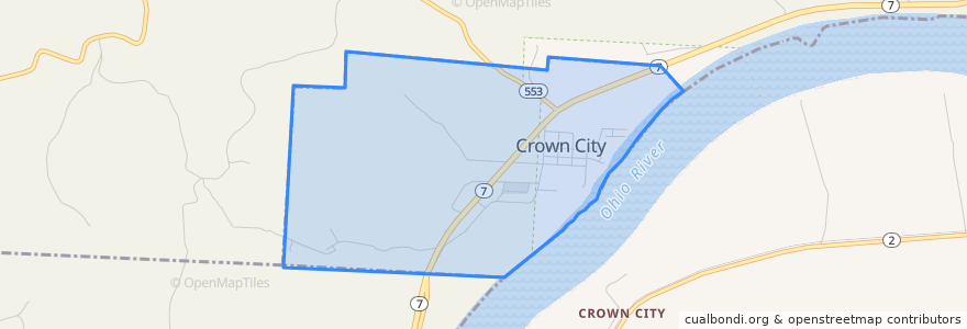 Mapa de ubicacion de Crown City.