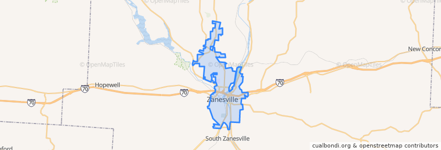 Mapa de ubicacion de Zanesville.