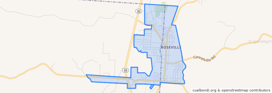 Mapa de ubicacion de Roseville.