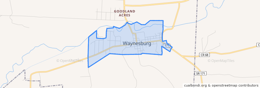 Mapa de ubicacion de Waynesburg.