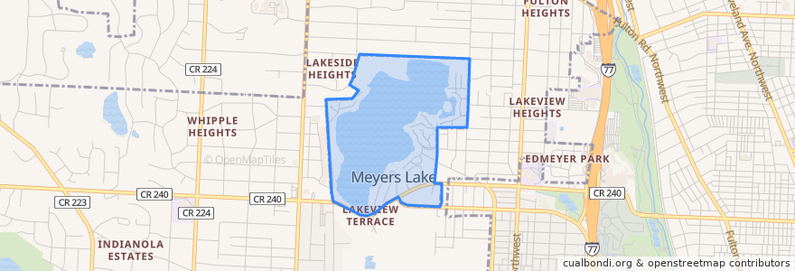 Mapa de ubicacion de Meyers Lake.