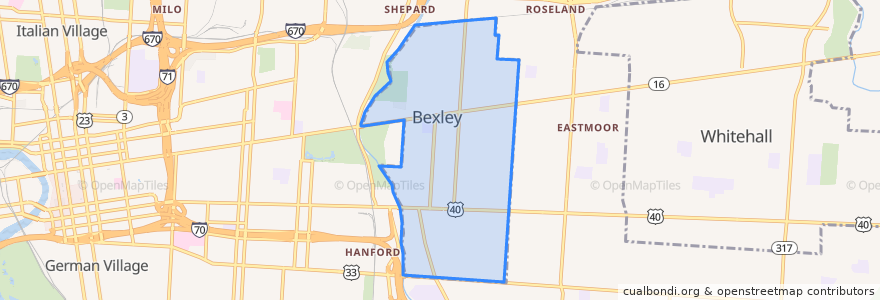 Mapa de ubicacion de Bexley.
