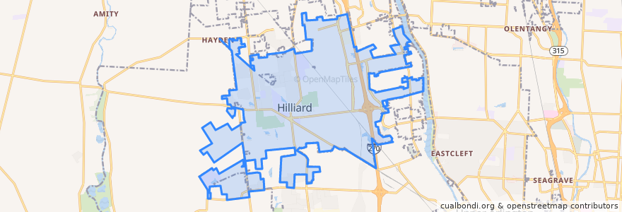 Mapa de ubicacion de Hilliard.