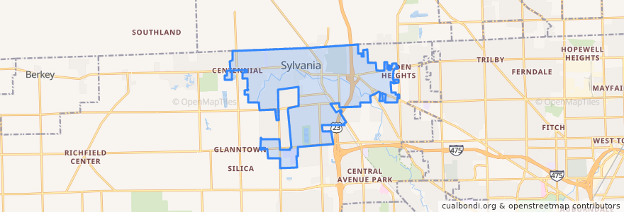 Mapa de ubicacion de Sylvania.