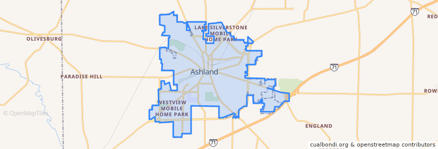 Mapa de ubicacion de Ashland.