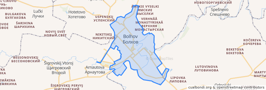 Mapa de ubicacion de городское поселение Болхов.