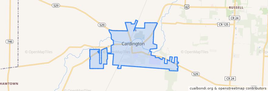 Mapa de ubicacion de Cardington.