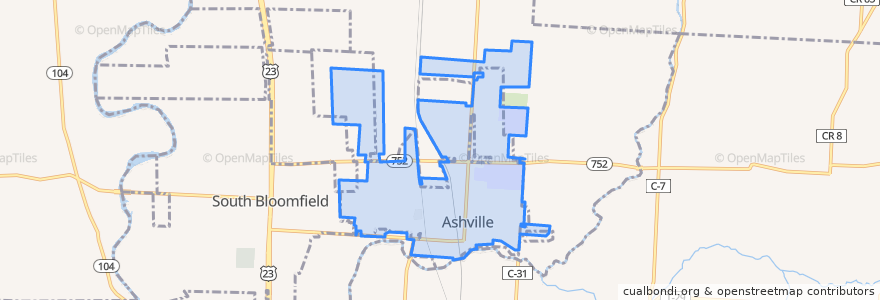 Mapa de ubicacion de Ashville.