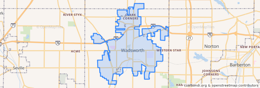 Mapa de ubicacion de Wadsworth.