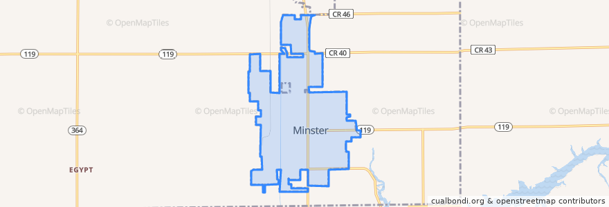 Mapa de ubicacion de Minster.
