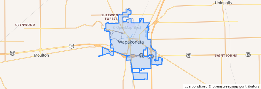 Mapa de ubicacion de Wapakoneta.