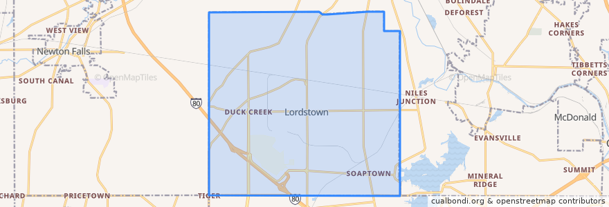 Mapa de ubicacion de Lordstown.