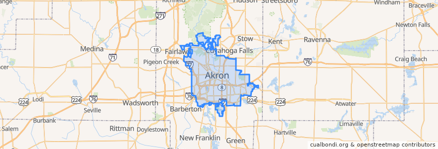 Mapa de ubicacion de Akron.