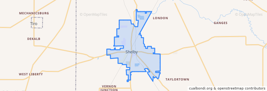 Mapa de ubicacion de Shelby.