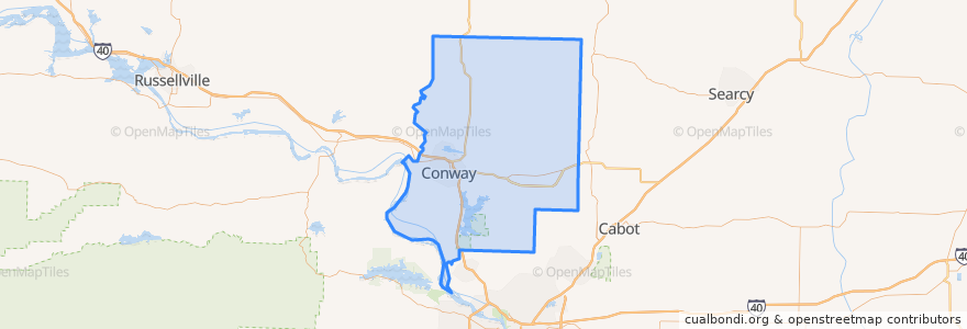 Mapa de ubicacion de Faulkner County.