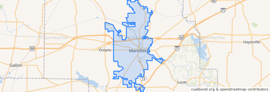 Mapa de ubicacion de Mansfield.