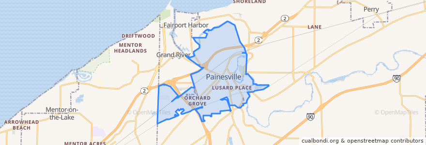 Mapa de ubicacion de Painesville.