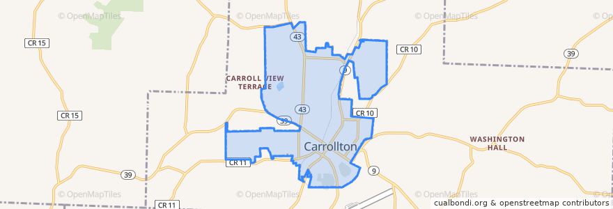 Mapa de ubicacion de Carrollton.